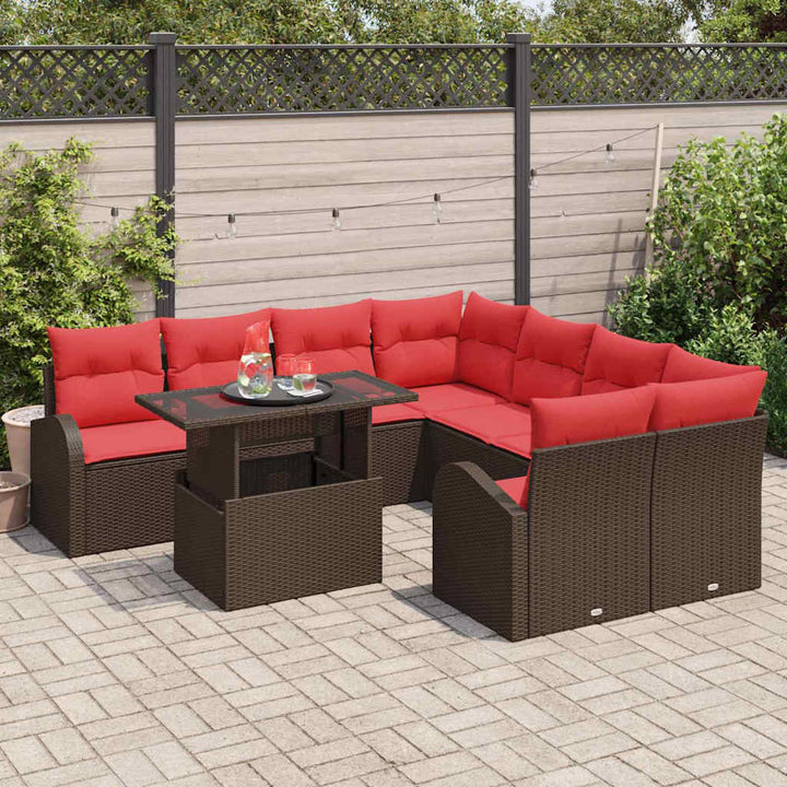 Havesofa Sæt med opbevaring 9 pcs Brun polyrattan