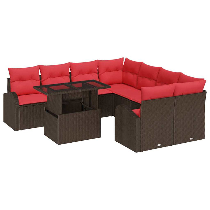 Havesofa Sæt med opbevaring 9 pcs Brun polyrattan