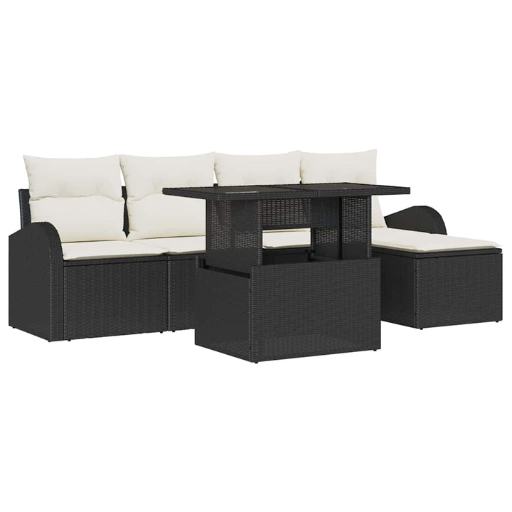 Havesofa Sæt med pude 6 pcs Sort polyrattan