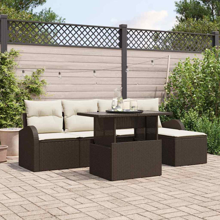 Havesofa Sæt med pude 6 pcs Brun polyrattan