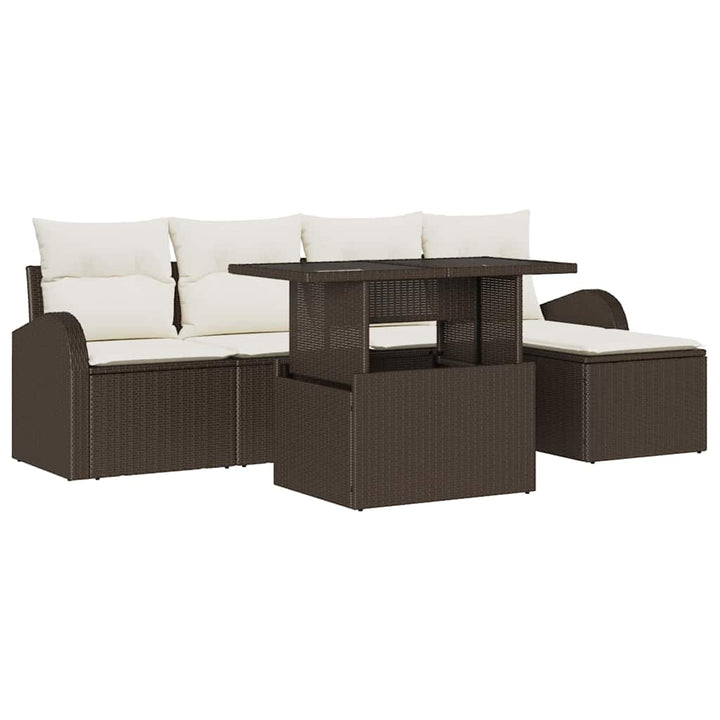 Havesofa Sæt med pude 6 pcs Brun polyrattan