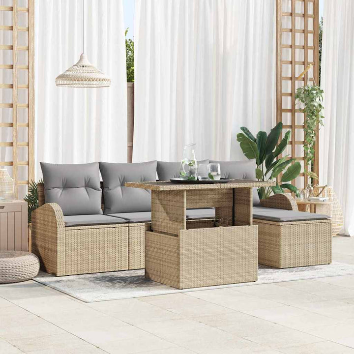 Havesofa Sæt med pude 6 pcs Beige polyrattan