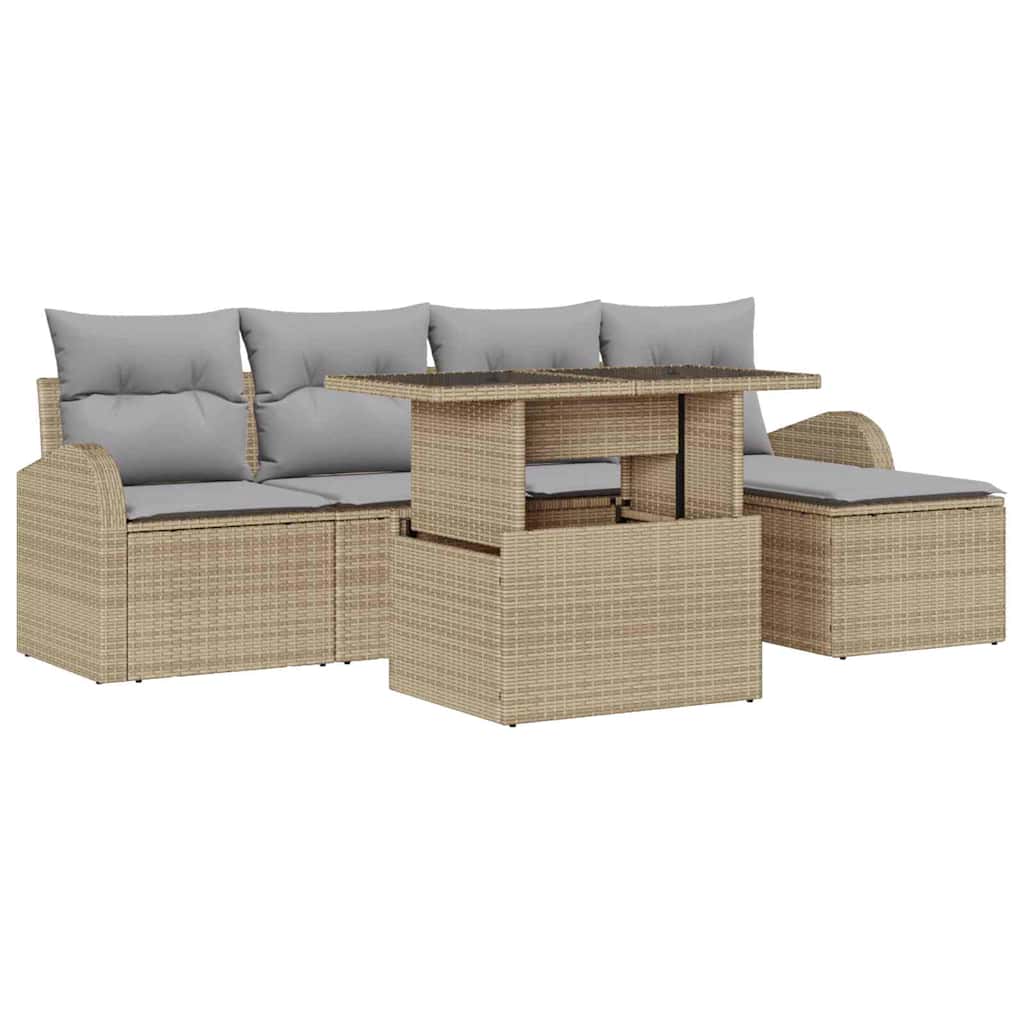 Havesofa Sæt med pude 6 pcs Beige polyrattan
