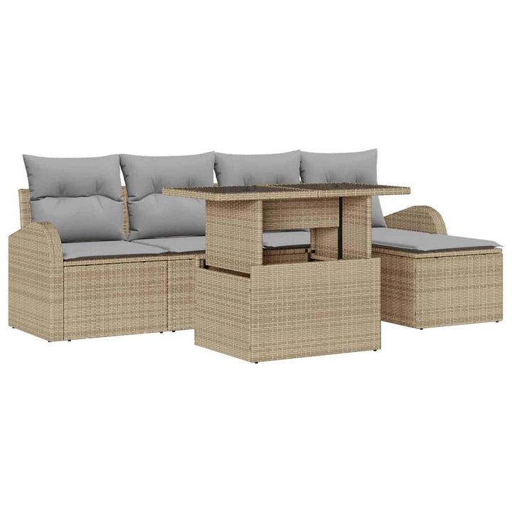 Havesofa Sæt med pude 6 pcs Beige polyrattan