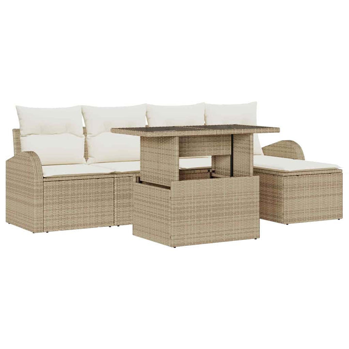 Havesofa Sæt med pude 6 pcs Beige polyrattan
