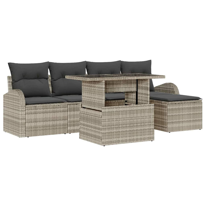 Havesofa Sæt med pude 6 pcs Lysegrå polyrattan