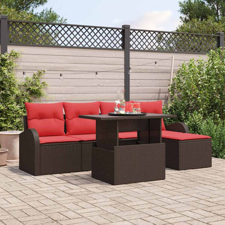 Havesofa Sæt med opbevaring 6 pcs Brun polyrattan