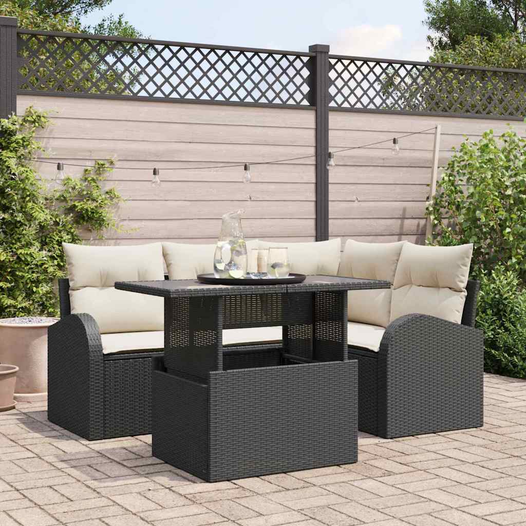 Havesofa Sæt 5 stk. Sort polyrattan