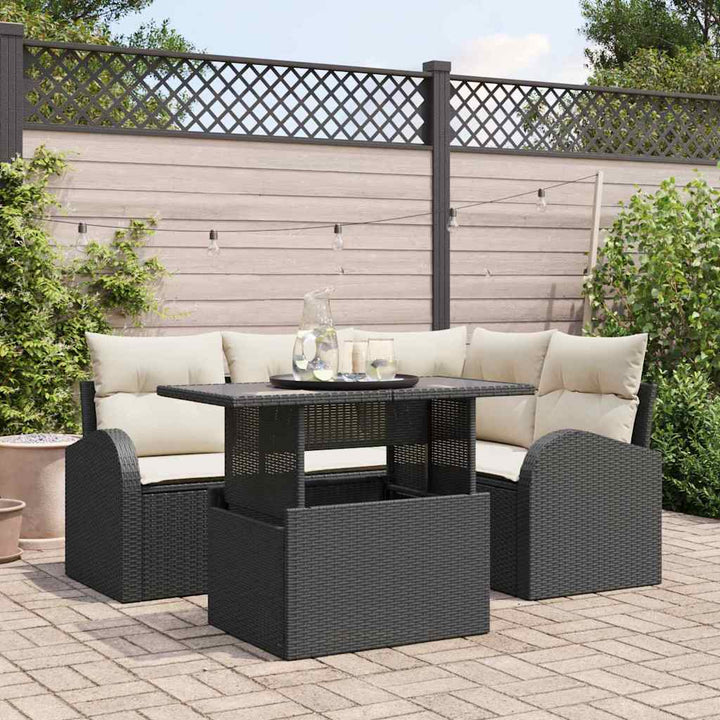 Havesofa Sæt 5 stk. Sort polyrattan