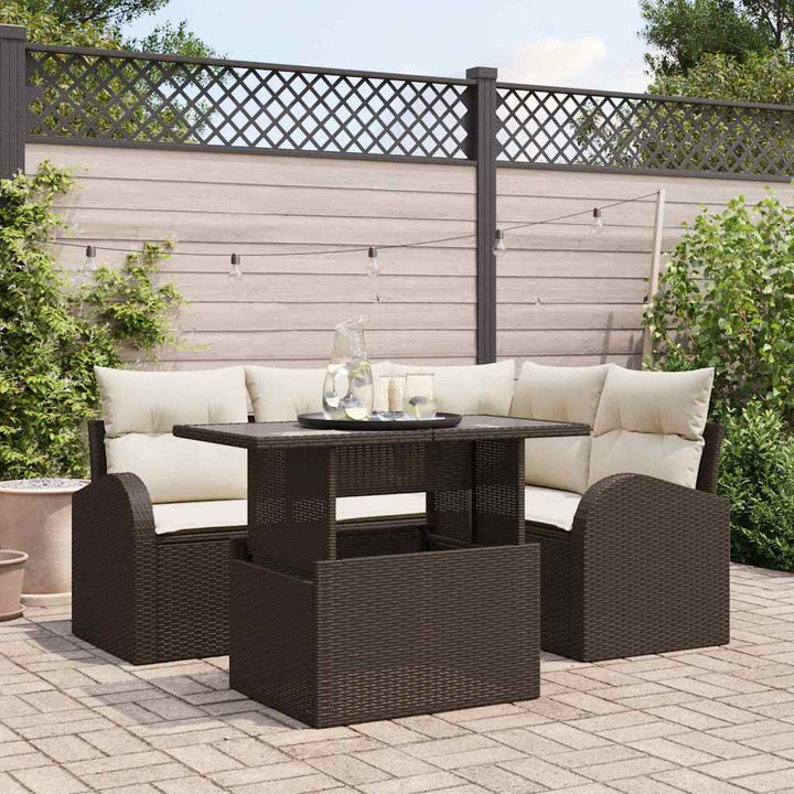 Havesofa Sæt med pude 5 pcs Brun Poly rattan