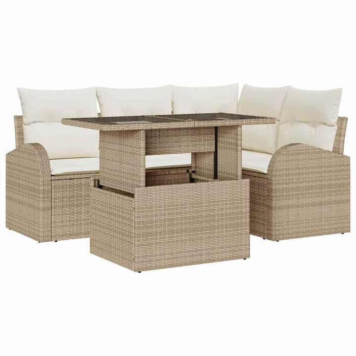 Havesofa Sæt med pude 5 pcs Beige polyrattan