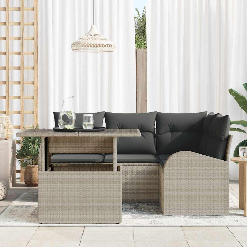 Havesofa Sæt med pude 5 pcs Lysegrå Poly rattan