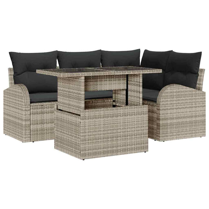 Havesofa Sæt med pude 5 pcs Lysegrå Poly rattan