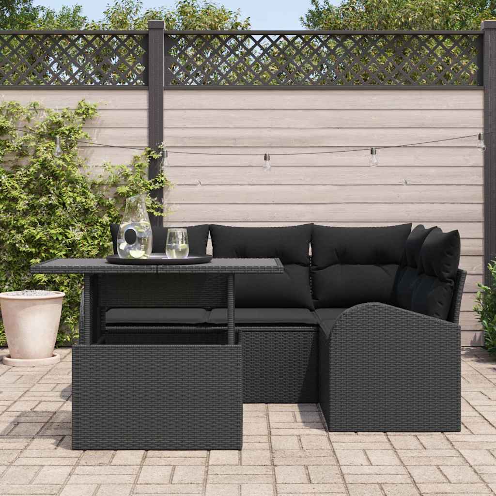 Havesofa Sæt med pude 5 pcs Sort Poly rattan