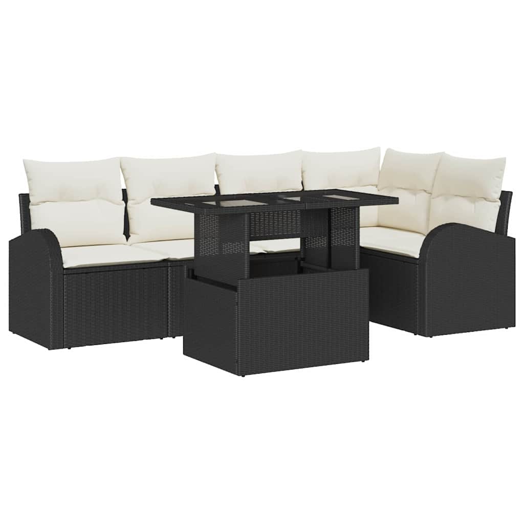 Havesofa Sæt 6 stk. Sort og Cream polyrattan