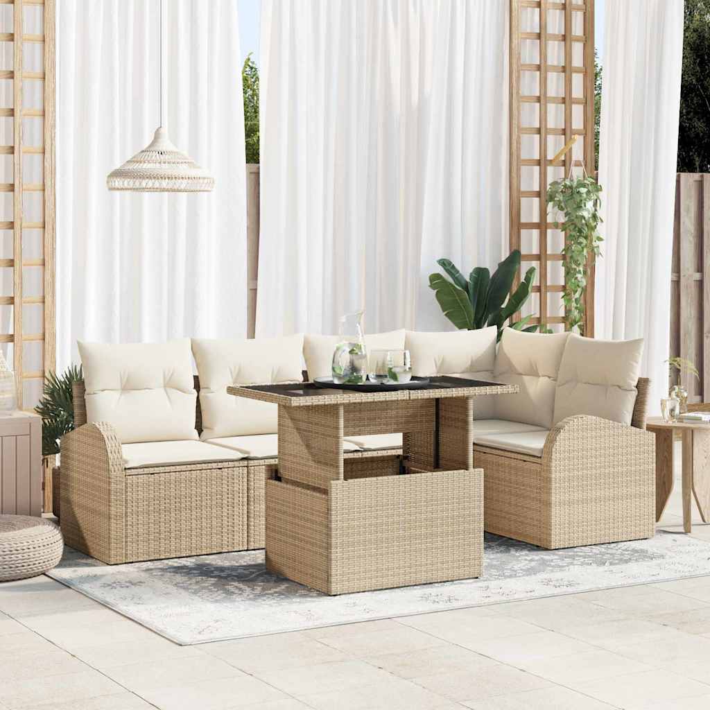 Havesofa Sæt med opbevaring 6 pcs Brun og Creme polyrattan