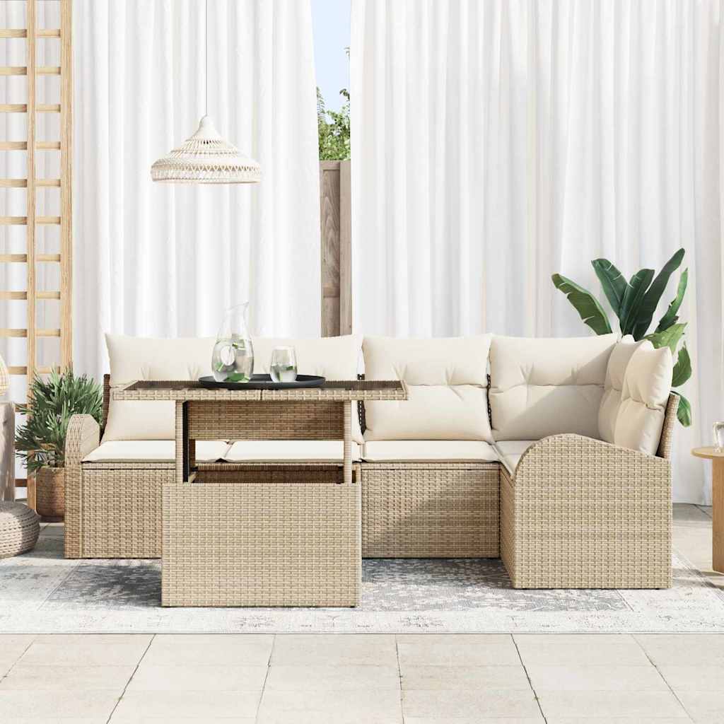 Havesofa Sæt med opbevaring 6 pcs Brun og Creme polyrattan