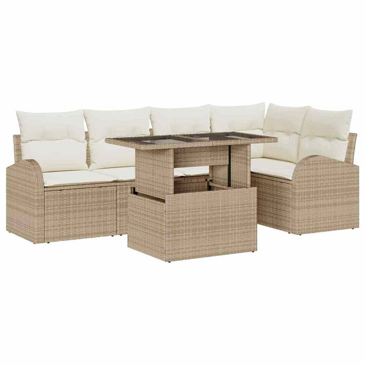 Havesofa Sæt med opbevaring 6 pcs Brun og Creme polyrattan