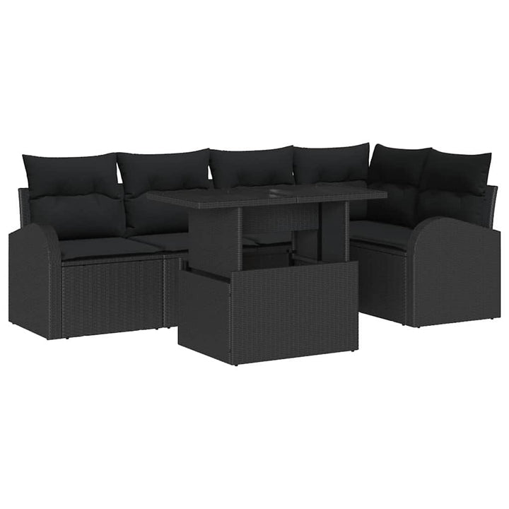 Havesofa Sæt med pude 6 pcs Sort polyrattan
