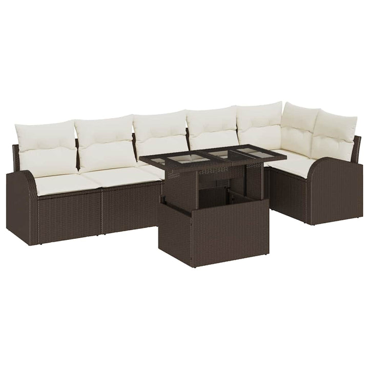Havesofa Sæt med pude 7 pcs Brun og cremefarvet polyrattan