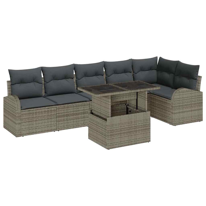 Havesofa Sæt med pude 7 pcs Grå polyrattan
