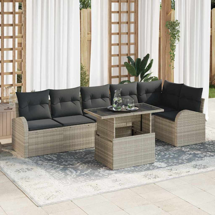 Havesofa Sæt 7 stk. Lysegrå polyrattan