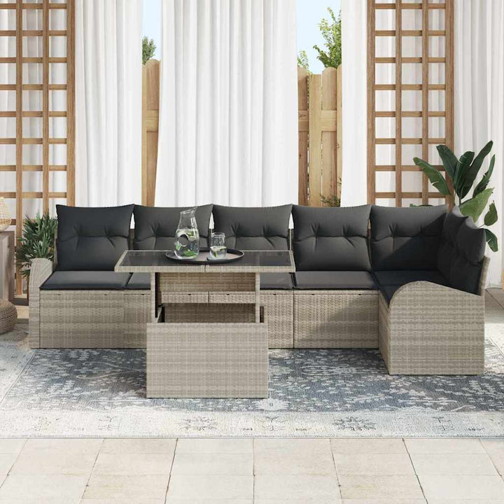 Havesofa Sæt med opbevaring med pude 7 pcs Lysegrå polyrattan
