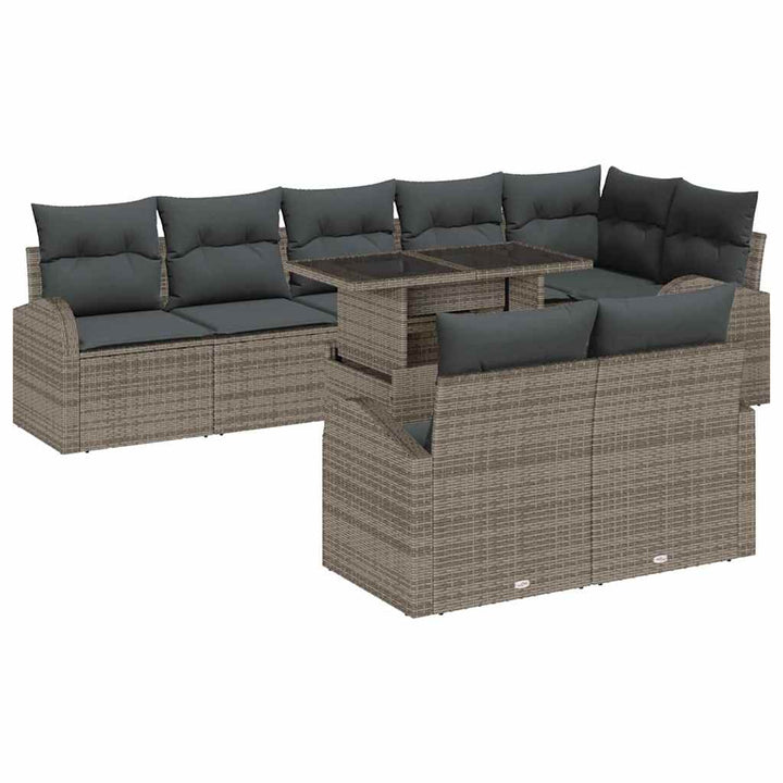 Havesofa Sæt med opbevaring med pude 9 pcs Grå polyrattan