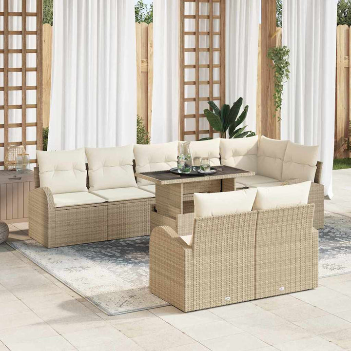 Havesofa Sæt med opbevaring 9 pcs Beige og creme polyrattan