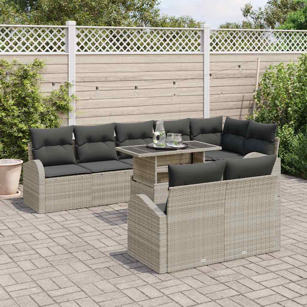 Havesofa Sæt 9 stk. Lysegrå polyrattan