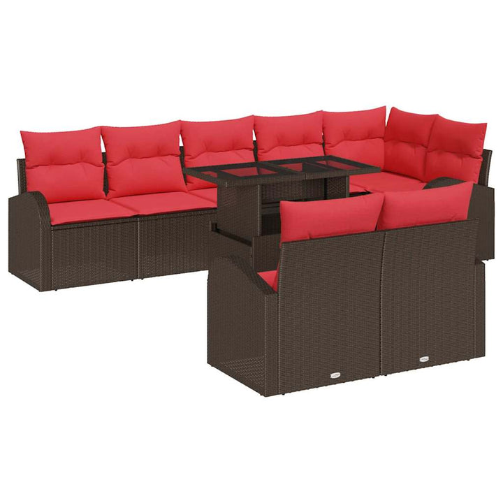 Havesofa Sæt med opbevaring 9 pcs Brun og Rød polyrattan