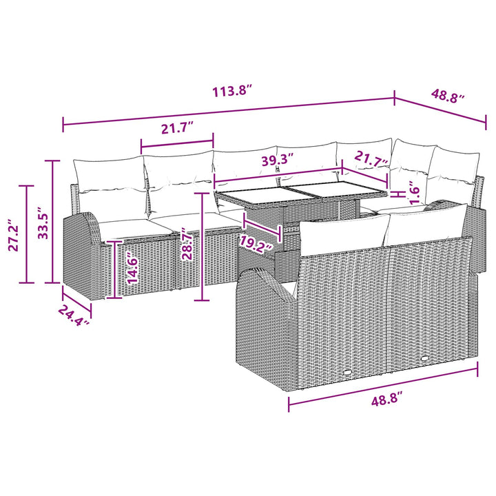 Havesofa Sæt med opbevaring 9 pcs Brun og Rød polyrattan