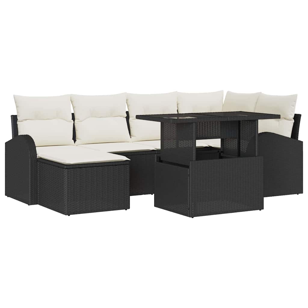 Havesofa Sæt 7 stk. Sort og Cream polyrattan