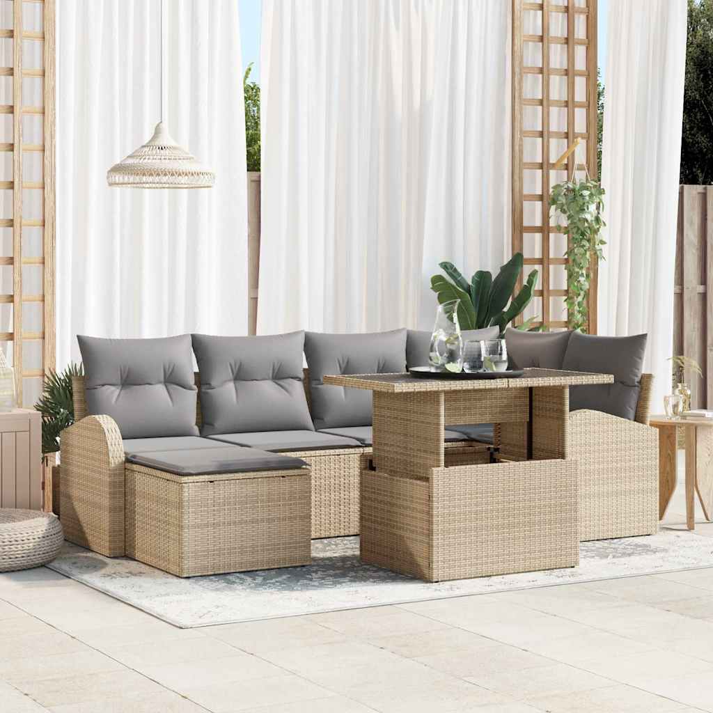 Havesofa Sæt med pude 7 pcs beige og lysegrå