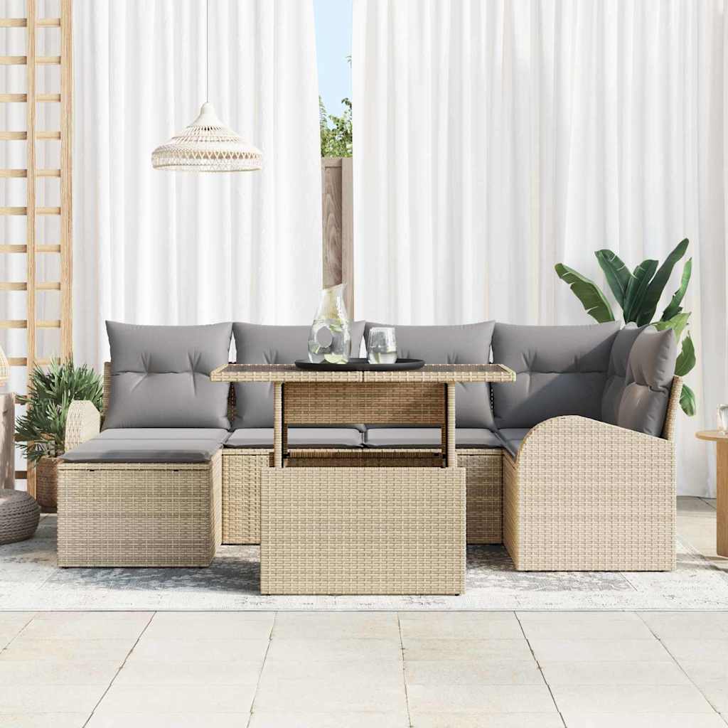Havesofa Sæt med pude 7 pcs beige og lysegrå