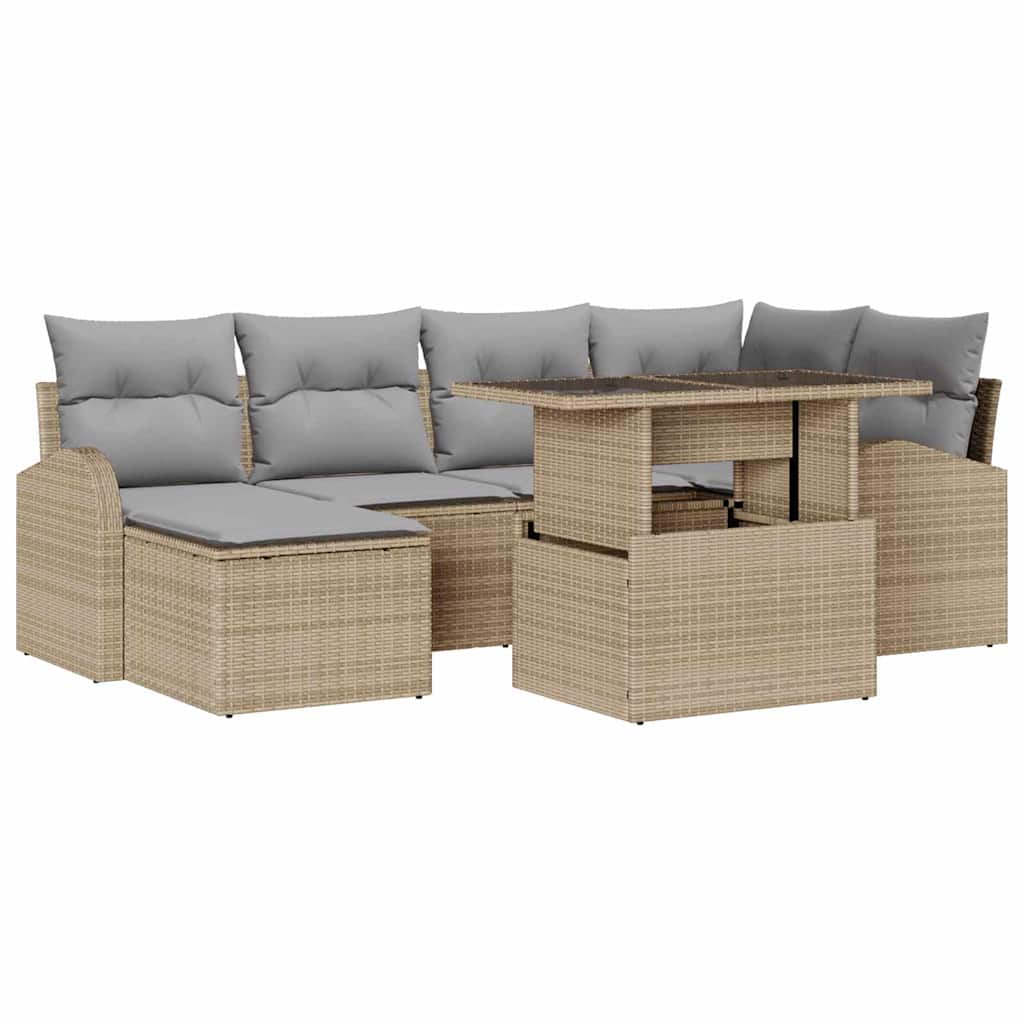 Havesofa Sæt med pude 7 pcs beige og lysegrå