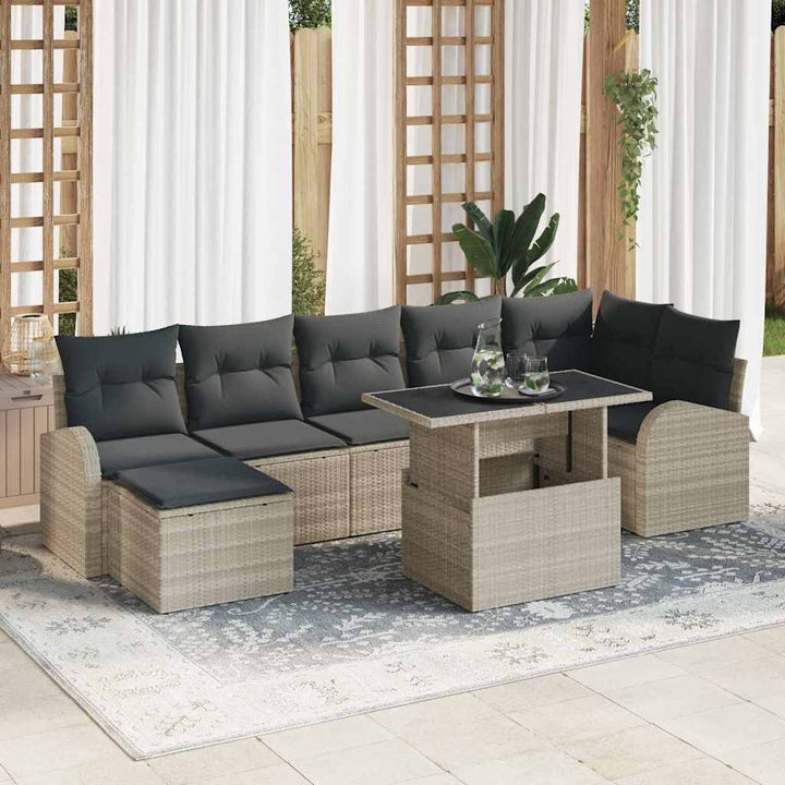 Havesofa Sæt med opbevaring 8 pcs Lysegrå polyrattan