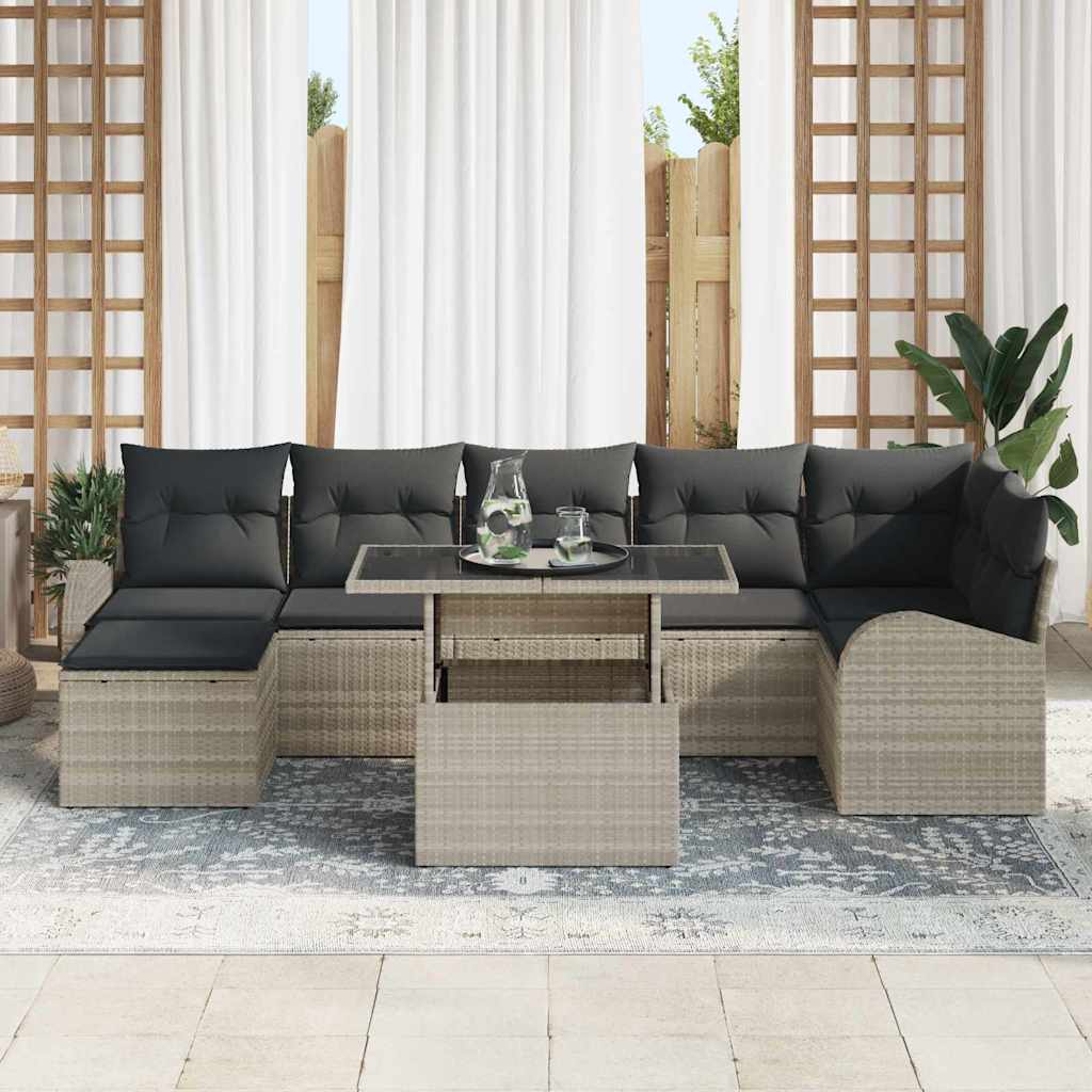 Havesofa Sæt med opbevaring 8 pcs Lysegrå polyrattan