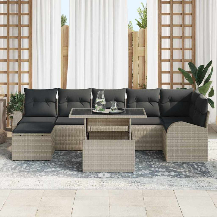 Havesofa Sæt med opbevaring 8 pcs Lysegrå polyrattan