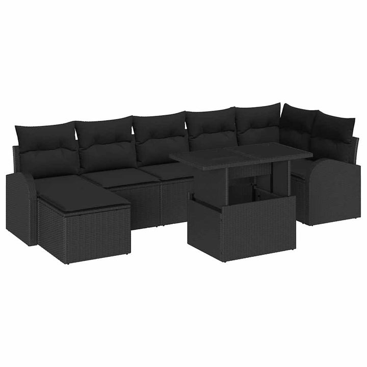 Havesofa Sæt med pude 8 pcs Sort