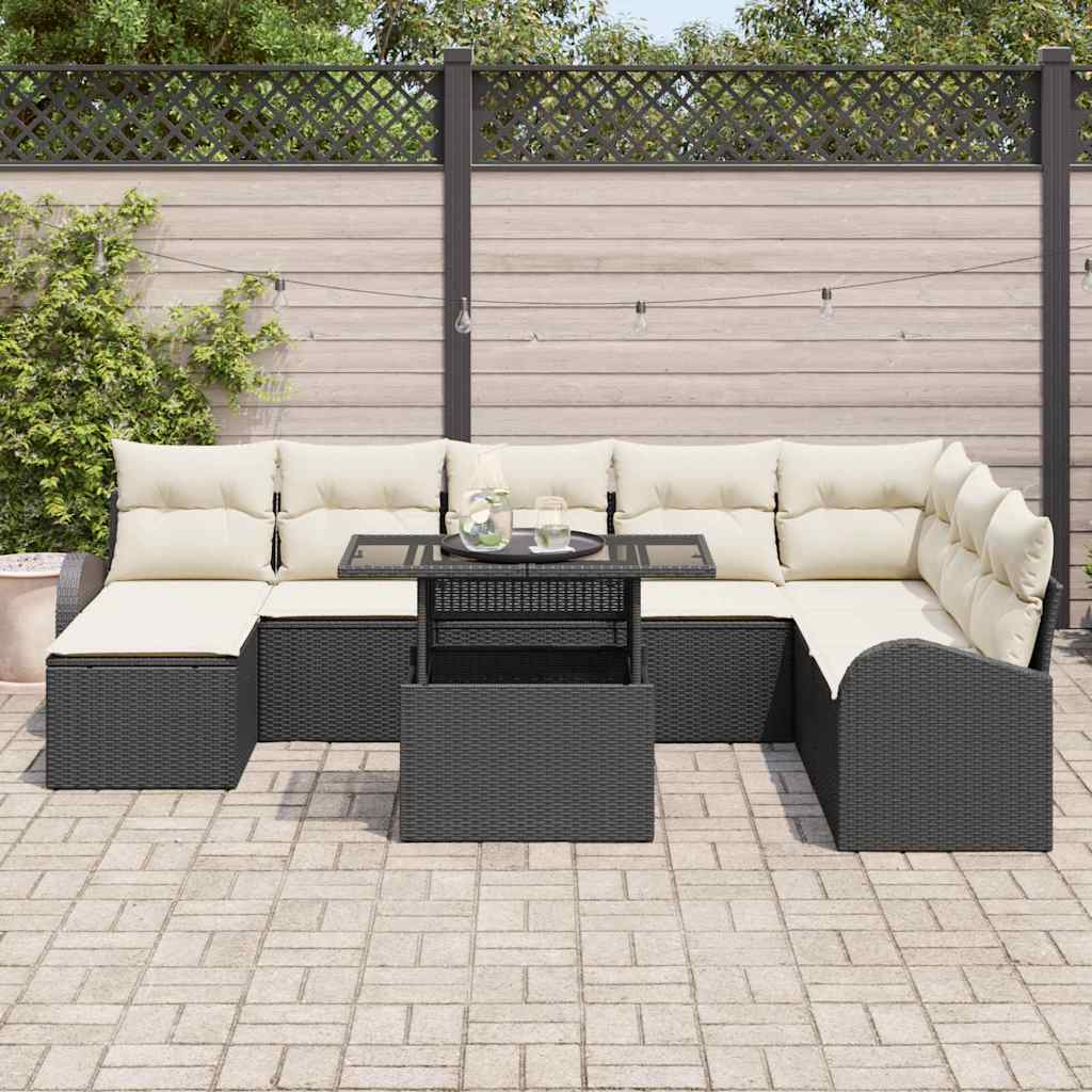 Havesofa Sæt 9 stk. Sort og Cream polyrattan