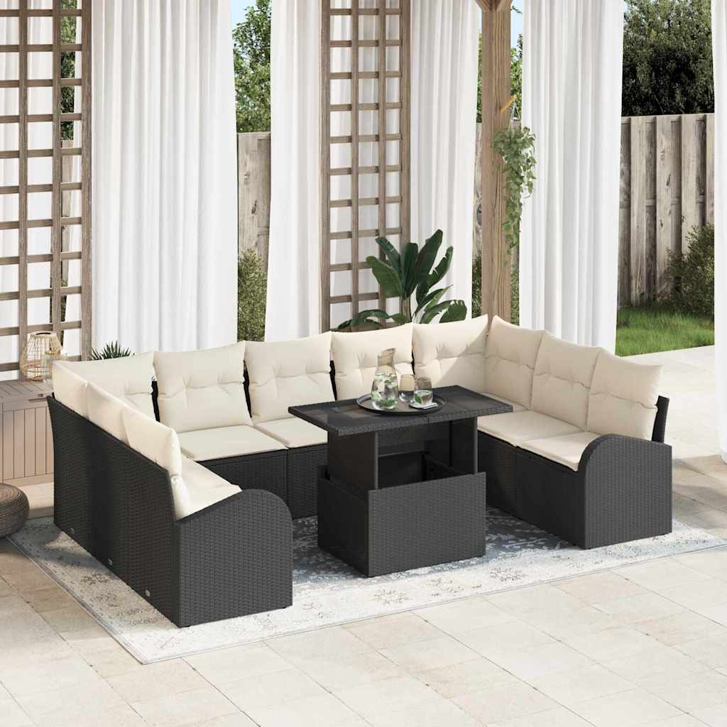 Havesofa Sæt 10 stk. Sort og Cream polyrattan