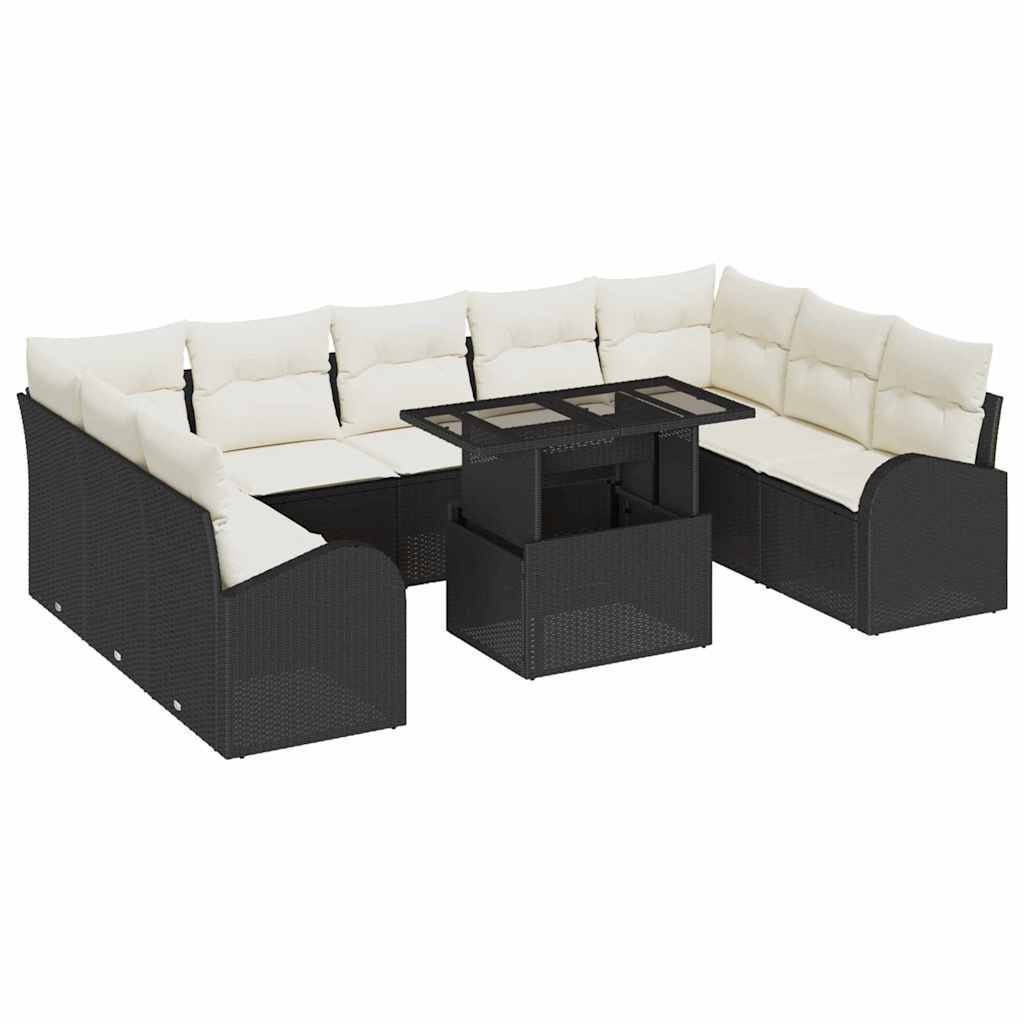 Havesofa Sæt 10 stk. Sort og Cream polyrattan