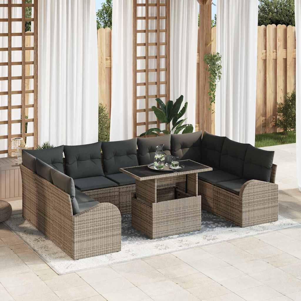 Havesofa Sæt med opbevaring med pude 10 pcs Grå polyrattan