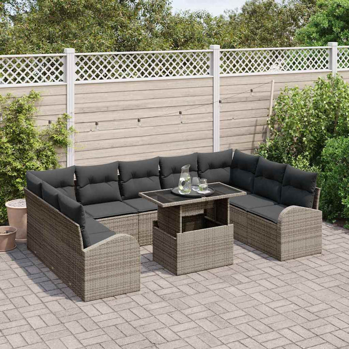 Havesofa Sæt med opbevaring med pude 10 pcs Grå polyrattan