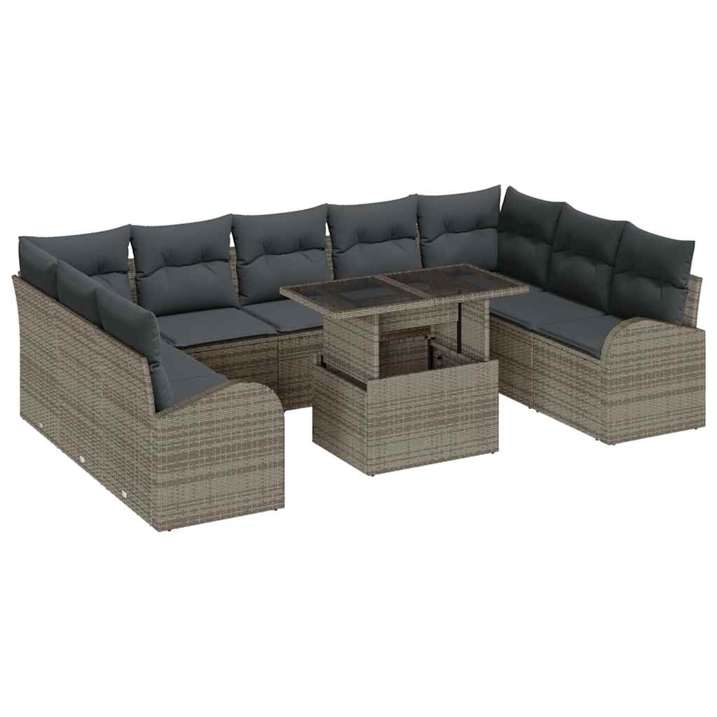 Havesofa Sæt med opbevaring med pude 10 pcs Grå polyrattan