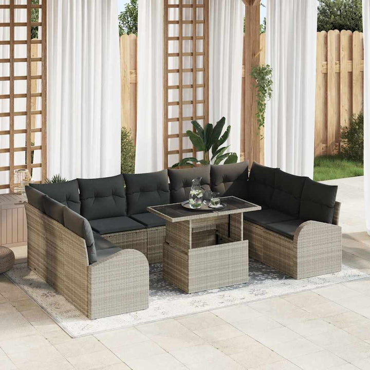 Havesofa Sæt med opbevaring 10 pcs Lys Grå og Grå polyrattan