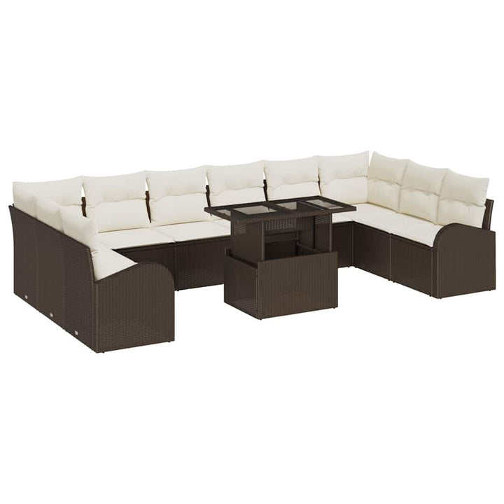 Havesofa Sæt med opbevaring 11 pcs Brun og Creme polyrattan
