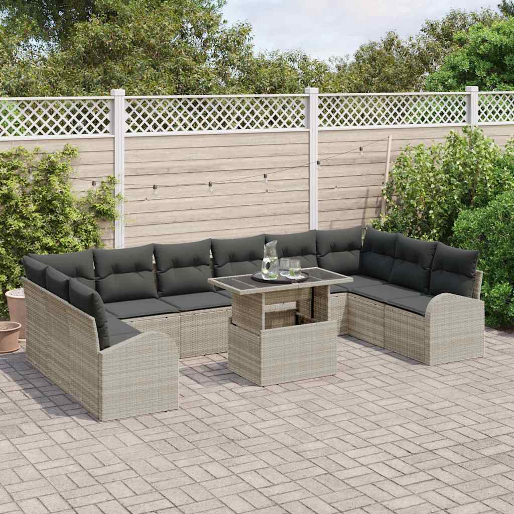 Havesofa Sæt 11 stk. Lysegrå polyrattan