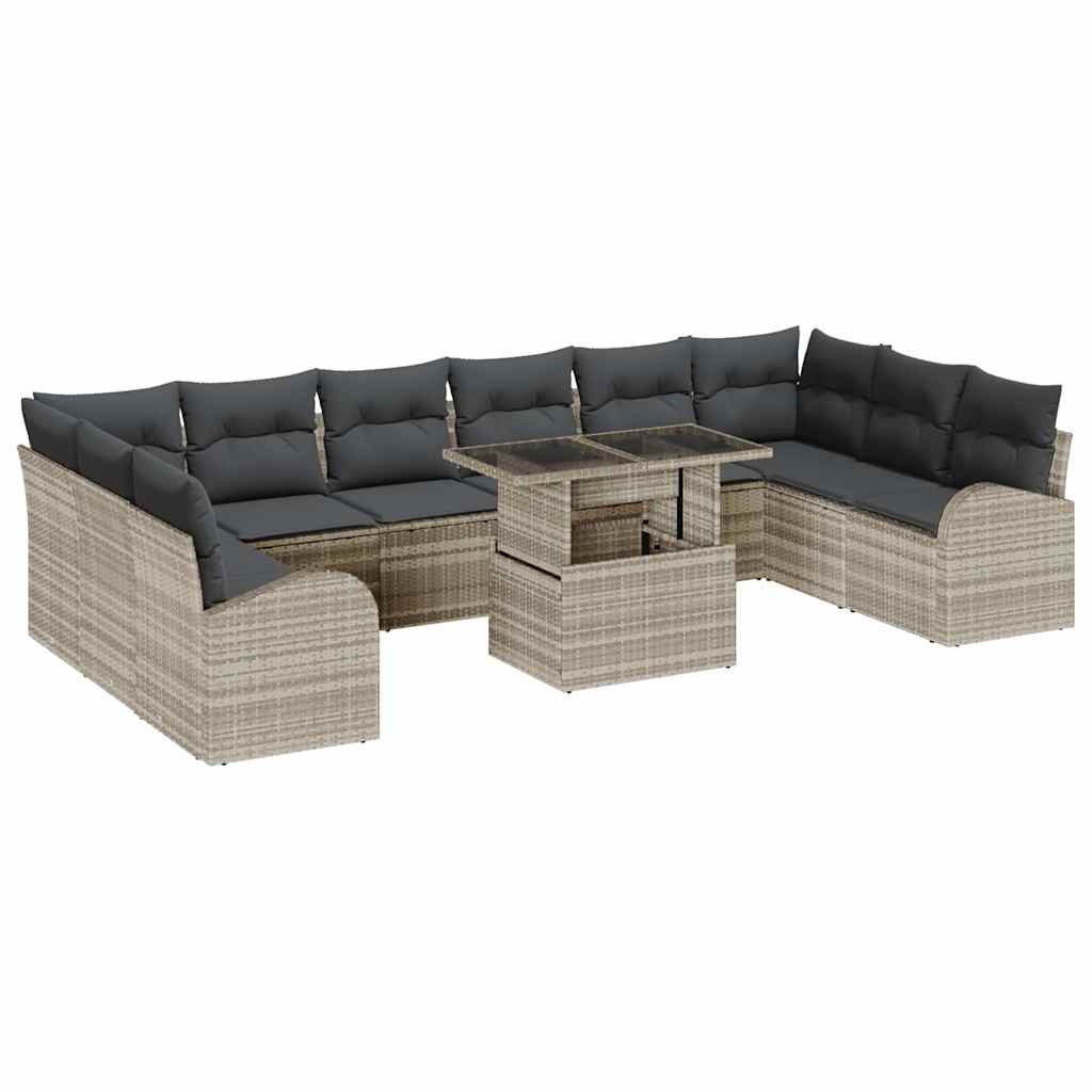 Havesofa Sæt 11 stk. Lysegrå polyrattan